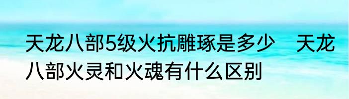 天龙八部5级火抗雕琢是多少　天龙八部火灵和火魂有什么区别