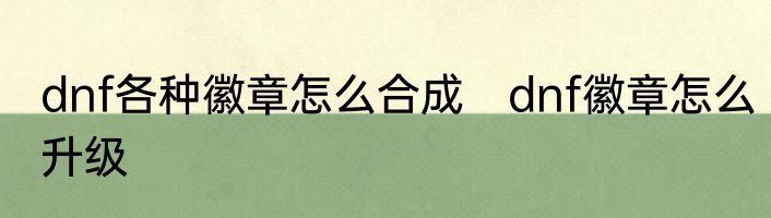 dnf各种徽章怎么合成　dnf徽章怎么升级