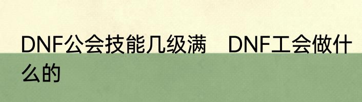 DNF公会技能几级满　DNF工会做什么的