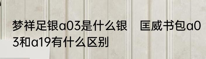 梦祥足银a03是什么银　匡威书包a03和a19有什么区别
