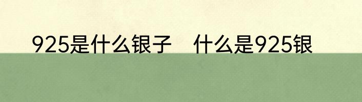 925是什么银子　什么是925银