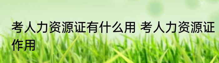 考人力资源证有什么用 考人力资源证作用