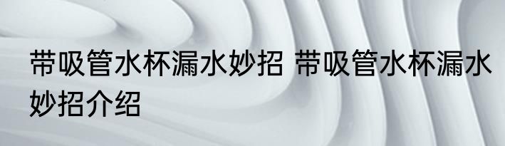 带吸管水杯漏水妙招 带吸管水杯漏水妙招介绍