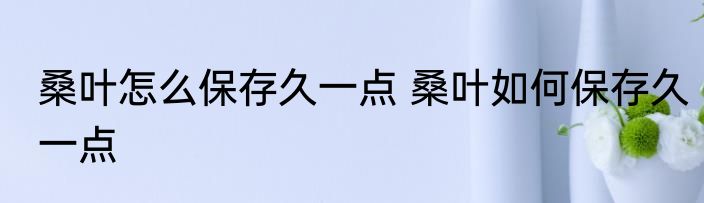 桑叶怎么保存久一点 桑叶如何保存久一点