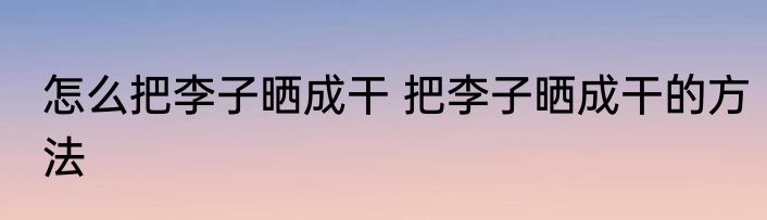 怎么把李子晒成干 把李子晒成干的方法