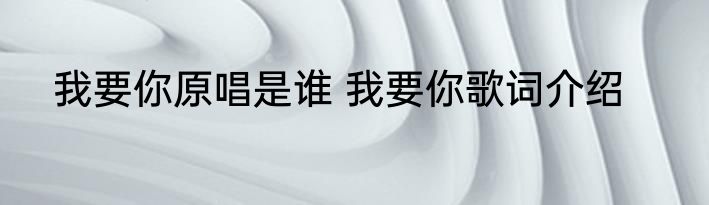 我要你原唱是谁 我要你歌词介绍