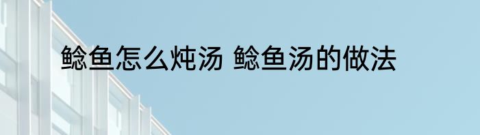 鲶鱼怎么炖汤 鲶鱼汤的做法