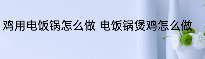 鸡用电饭锅怎么做 电饭锅煲鸡怎么做
