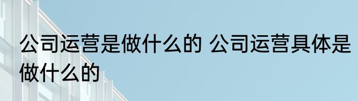 公司运营是做什么的 公司运营具体是做什么的