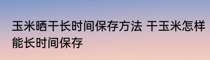 玉米晒干长时间保存方法 干玉米怎样能长时间保存