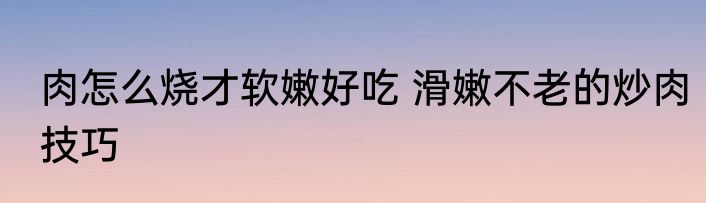 肉怎么烧才软嫩好吃 滑嫩不老的炒肉技巧