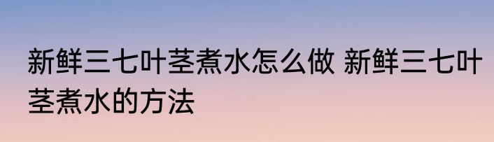 新鲜三七叶茎煮水怎么做 新鲜三七叶茎煮水的方法