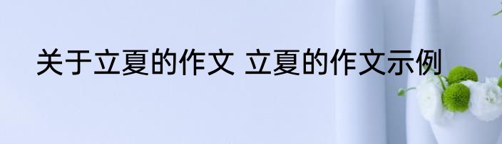 关于立夏的作文 立夏的作文示例