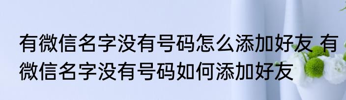 有微信名字没有号码怎么添加好友 有微信名字没有号码如何添加好友
