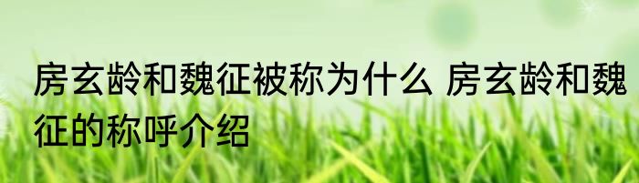 房玄龄和魏征被称为什么 房玄龄和魏征的称呼介绍