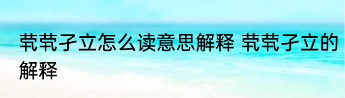 茕茕孑立怎么读意思解释 茕茕孑立的解释