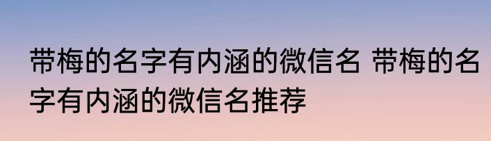 带梅的名字有内涵的微信名 带梅的名字有内涵的微信名推荐