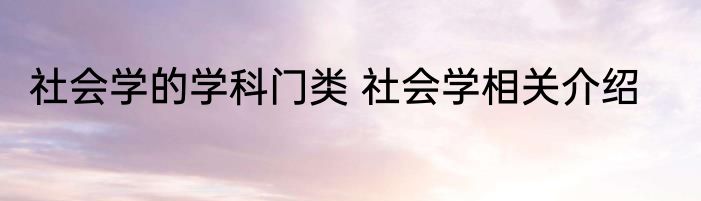 社会学的学科门类 社会学相关介绍