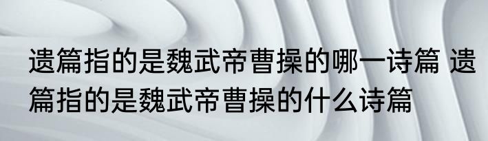 遗篇指的是魏武帝曹操的哪一诗篇 遗篇指的是魏武帝曹操的什么诗篇