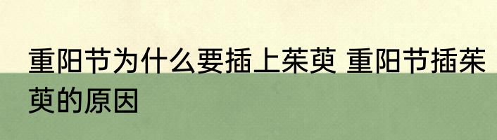 重阳节为什么要插上茱萸 重阳节插茱萸的原因
