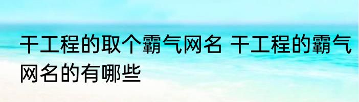 干工程的取个霸气网名 干工程的霸气网名的有哪些