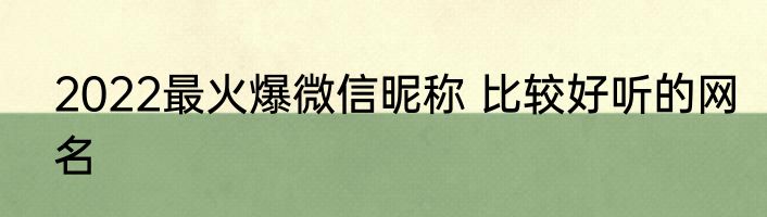 2022最火爆微信昵称 比较好听的网名