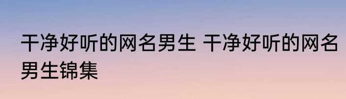 干净好听的网名男生 干净好听的网名男生锦集