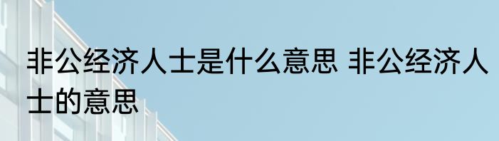非公经济人士是什么意思 非公经济人士的意思