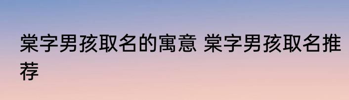 棠字男孩取名的寓意 棠字男孩取名推荐