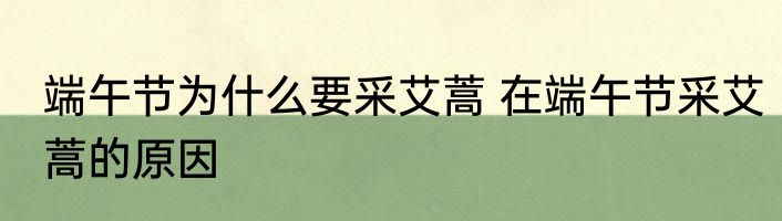 端午节为什么要采艾蒿 在端午节采艾蒿的原因