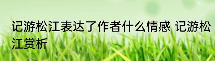 记游松江表达了作者什么情感 记游松江赏析