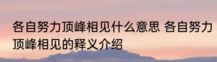 各自努力顶峰相见什么意思 各自努力顶峰相见的释义介绍