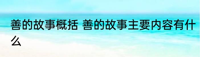 善的故事概括 善的故事主要内容有什么