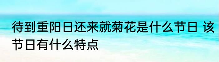 待到重阳日还来就菊花是什么节日 该节日有什么特点