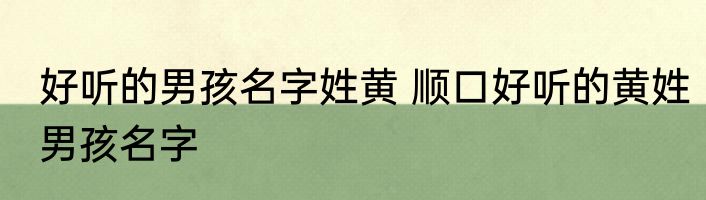 好听的男孩名字姓黄 顺口好听的黄姓男孩名字