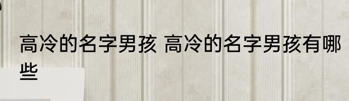 高冷的名字男孩 高冷的名字男孩有哪些