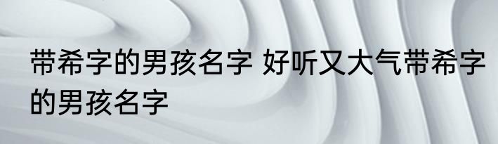 带希字的男孩名字 好听又大气带希字的男孩名字