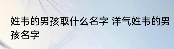 姓韦的男孩取什么名字 洋气姓韦的男孩名字