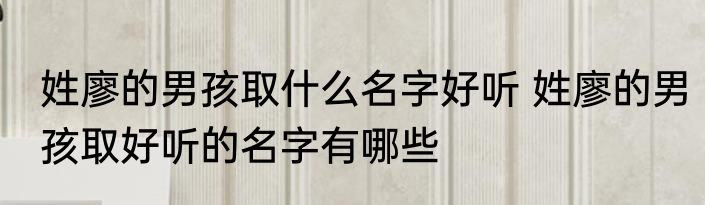 姓廖的男孩取什么名字好听 姓廖的男孩取好听的名字有哪些