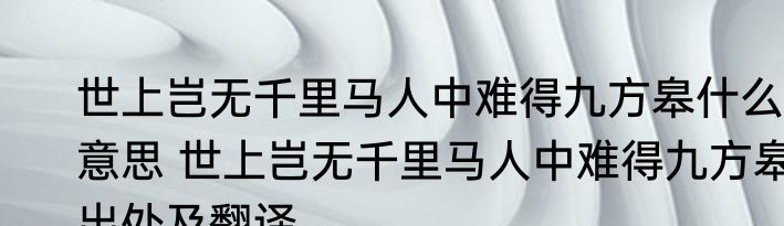 世上岂无千里马人中难得九方皋什么意思 世上岂无千里马人中难得九方皋出处及翻译