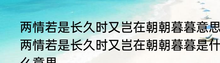两情若是长久时又岂在朝朝暮暮意思 两情若是长久时又岂在朝朝暮暮是什么意思
