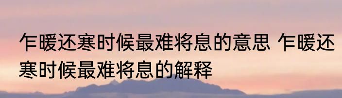 乍暖还寒时候最难将息的意思 乍暖还寒时候最难将息的解释