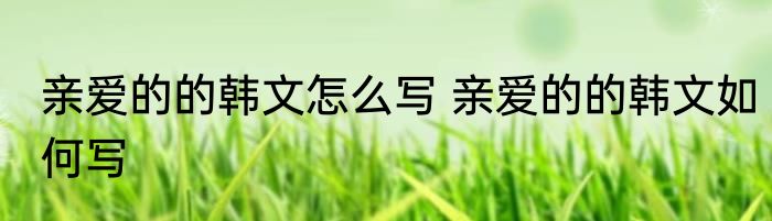 亲爱的的韩文怎么写 亲爱的的韩文如何写
