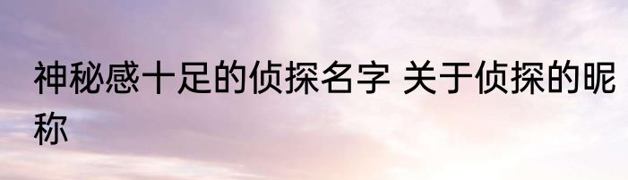 神秘感十足的侦探名字 关于侦探的昵称