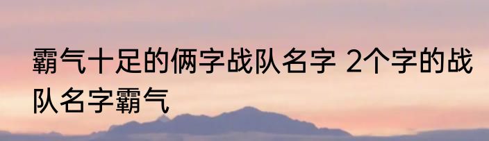 霸气十足的俩字战队名字 2个字的战队名字霸气
