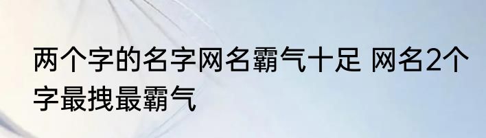 两个字的名字网名霸气十足 网名2个字最拽最霸气