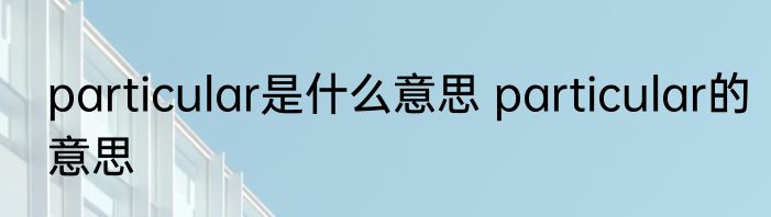 particular是什么意思 particular的意思
