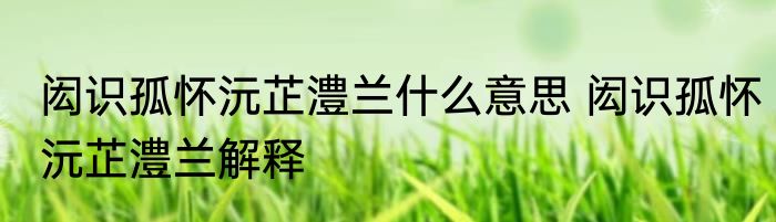 闳识孤怀沅芷澧兰什么意思 闳识孤怀沅芷澧兰解释