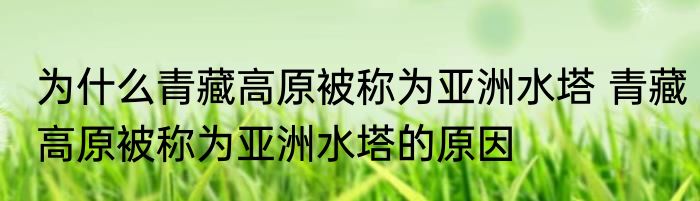 为什么青藏高原被称为亚洲水塔 青藏高原被称为亚洲水塔的原因