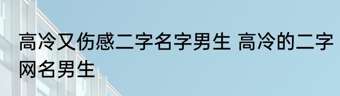 高冷又伤感二字名字男生 高冷的二字网名男生